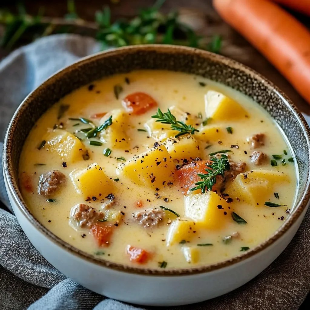 Cremige Käsesuppe mit Hackfleisch