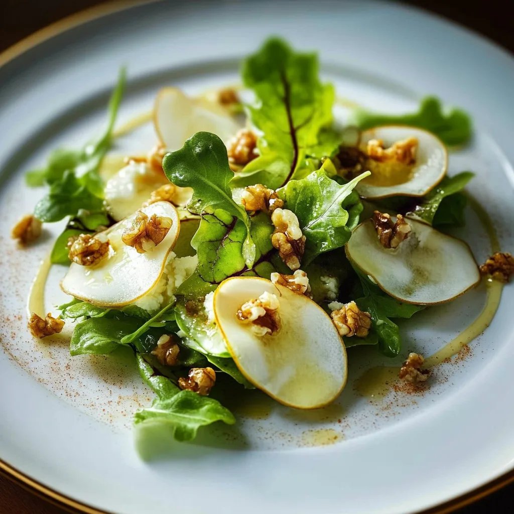 Birnen-Carpaccio auf Pflücksalat mit Gorgonzola und Walnüssen