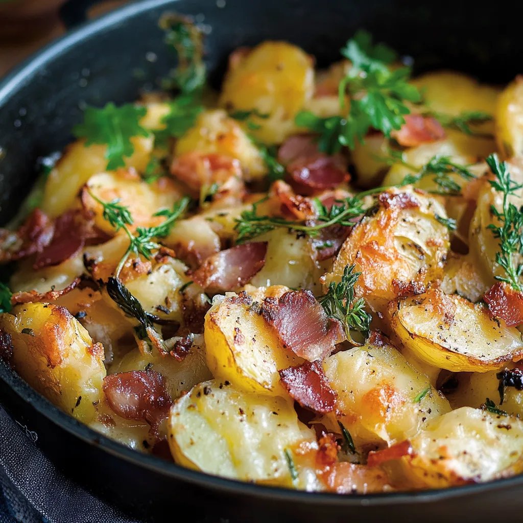 Kartoffel-Rosenkohl-Auflauf mit Speck