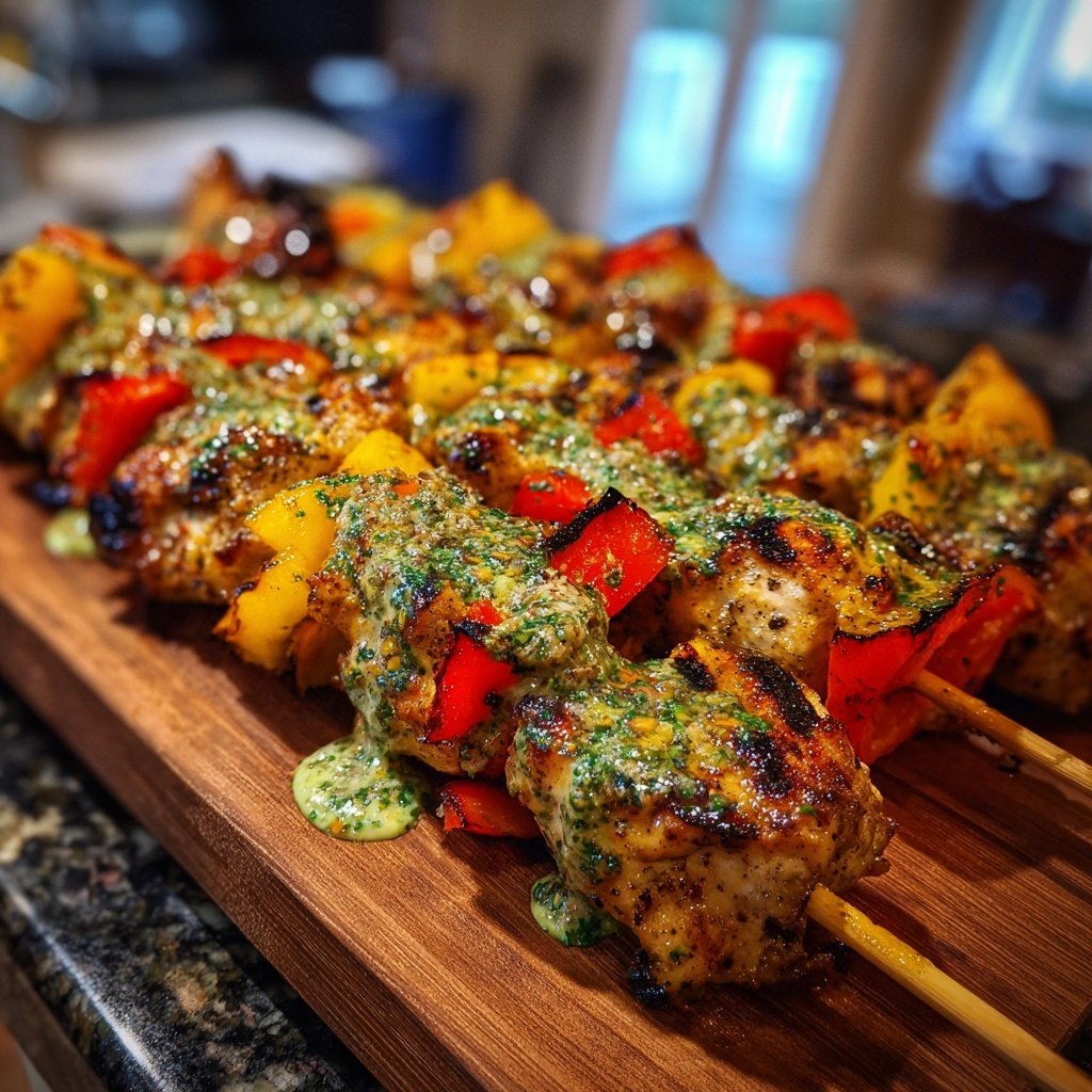 Gegrillte Hähnchenspieße Mit Paprika