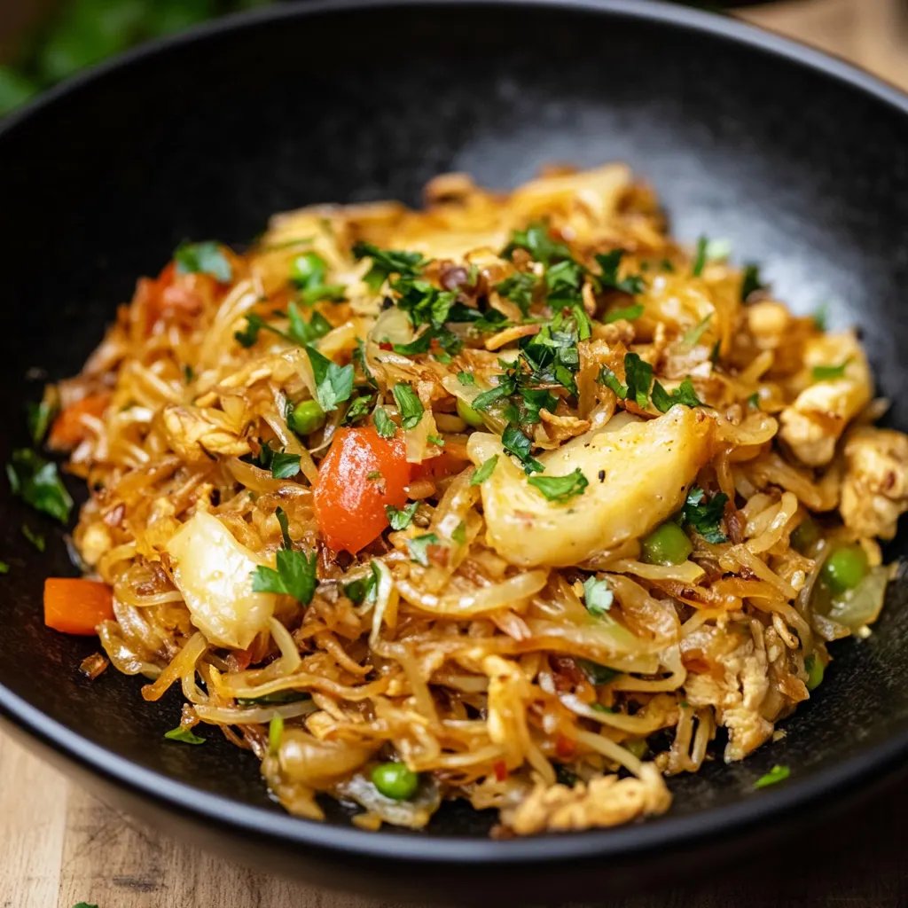 Bratnudeln mit Spitzkohl und Möhren